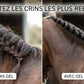 Avant-après du Gel de tressage Leovet montrant des pions parfaits, nets et lisses sur la crinière d'un cheval.
