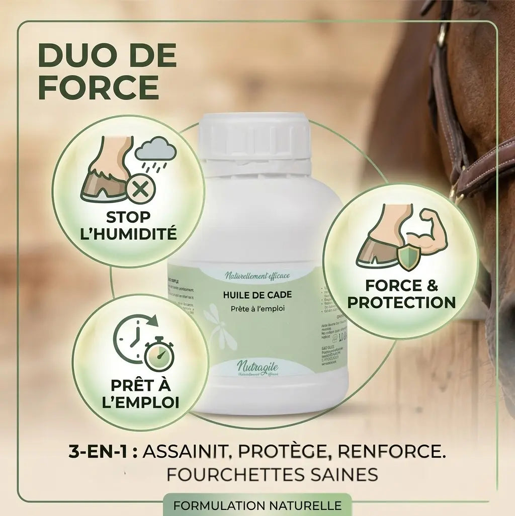 Bénéfices de l'huile de cade Nutragile : protection et soin du sabot.