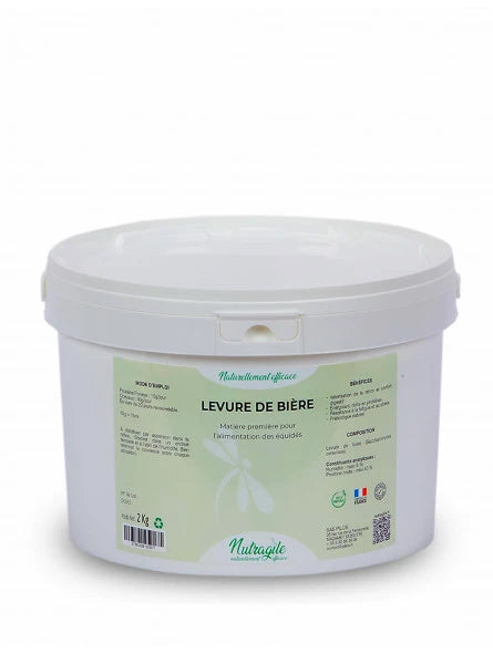 Seau de 2 Kg de levure de biere nutragile prébiotique pour le confort digestif des chevaux