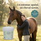 Complément lithothamne cheval : propriétaire et son cheval apaisé, confort gastrique retrouvé.