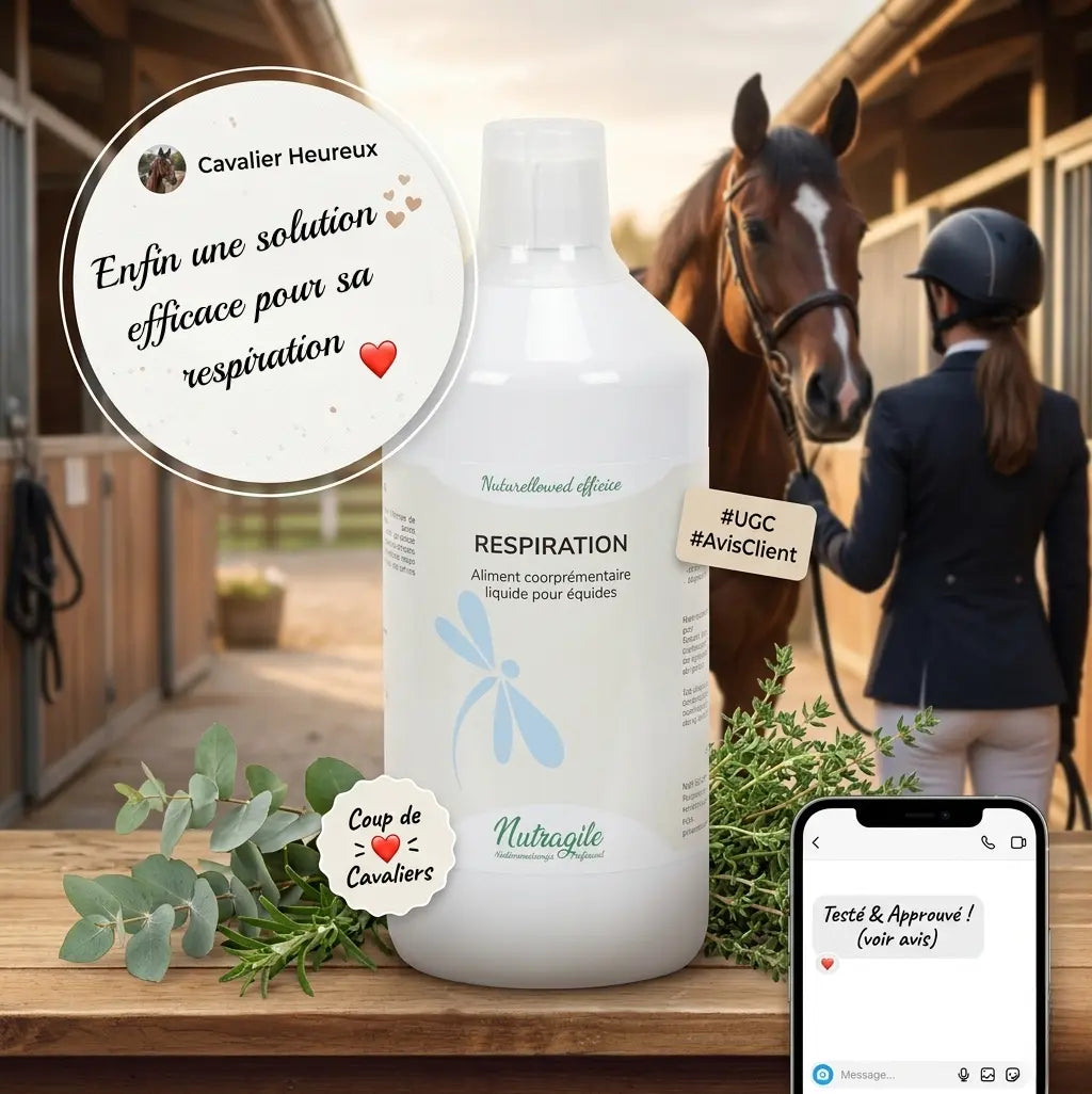 Avis client positif sur l'efficacité du sirop respiratoire Nutragile pour chevaux.