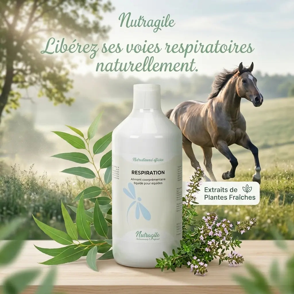 Complément Respiration Liquide Nutragile pour le confort respiratoire du cheval.