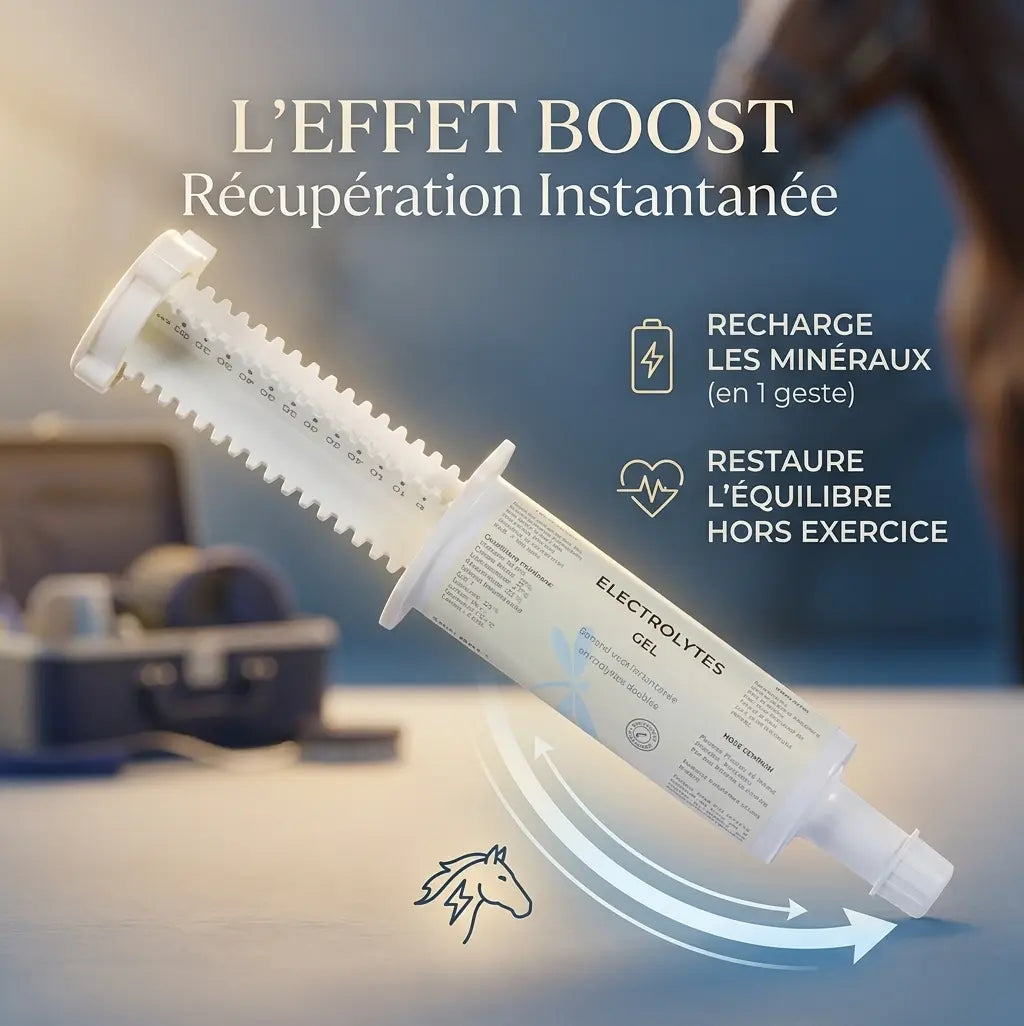 Électrolytes Nutragile pour cheval : favorise la récupération après l'effort intense.