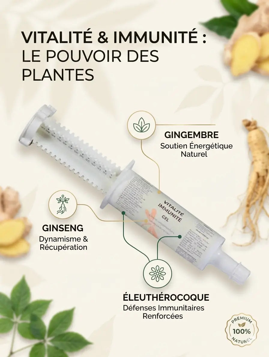 Ingrédients naturels Nutragile pour l'immunité et l'énergie du cheval.