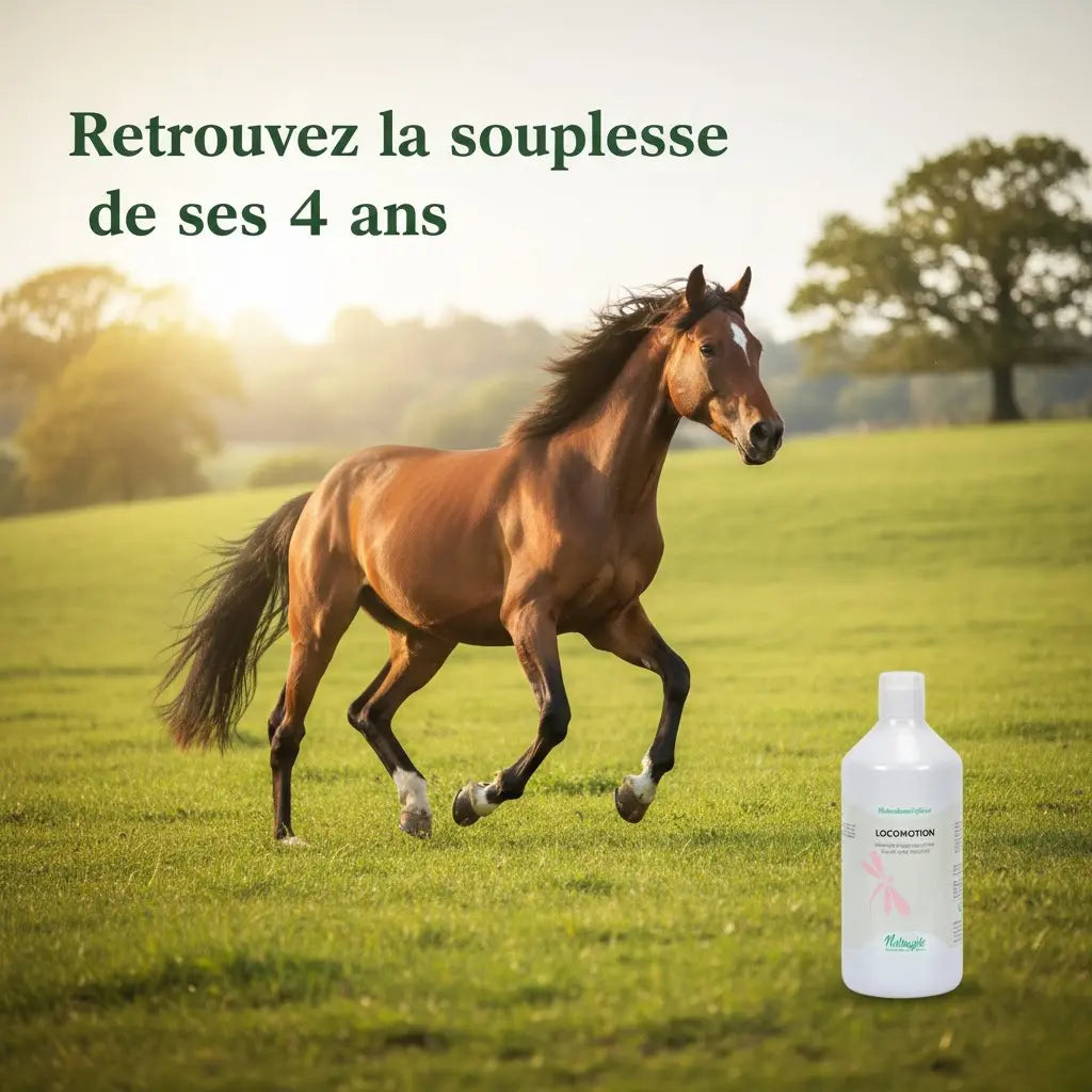 Cheval au galop souple et sans douleur grâce au complément Locomotion Nutragile.