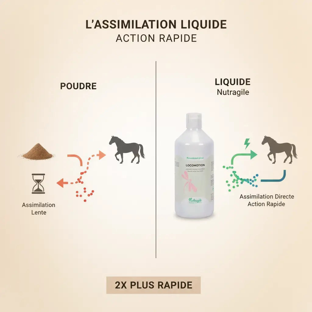 Comparatif efficacité complément liquide vs poudre pour mobilité articulaire cheval.