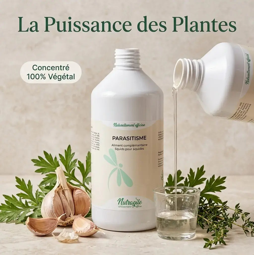 Ingrédients naturels : ail, armoise et thym pour le parasitisme du cheval.
