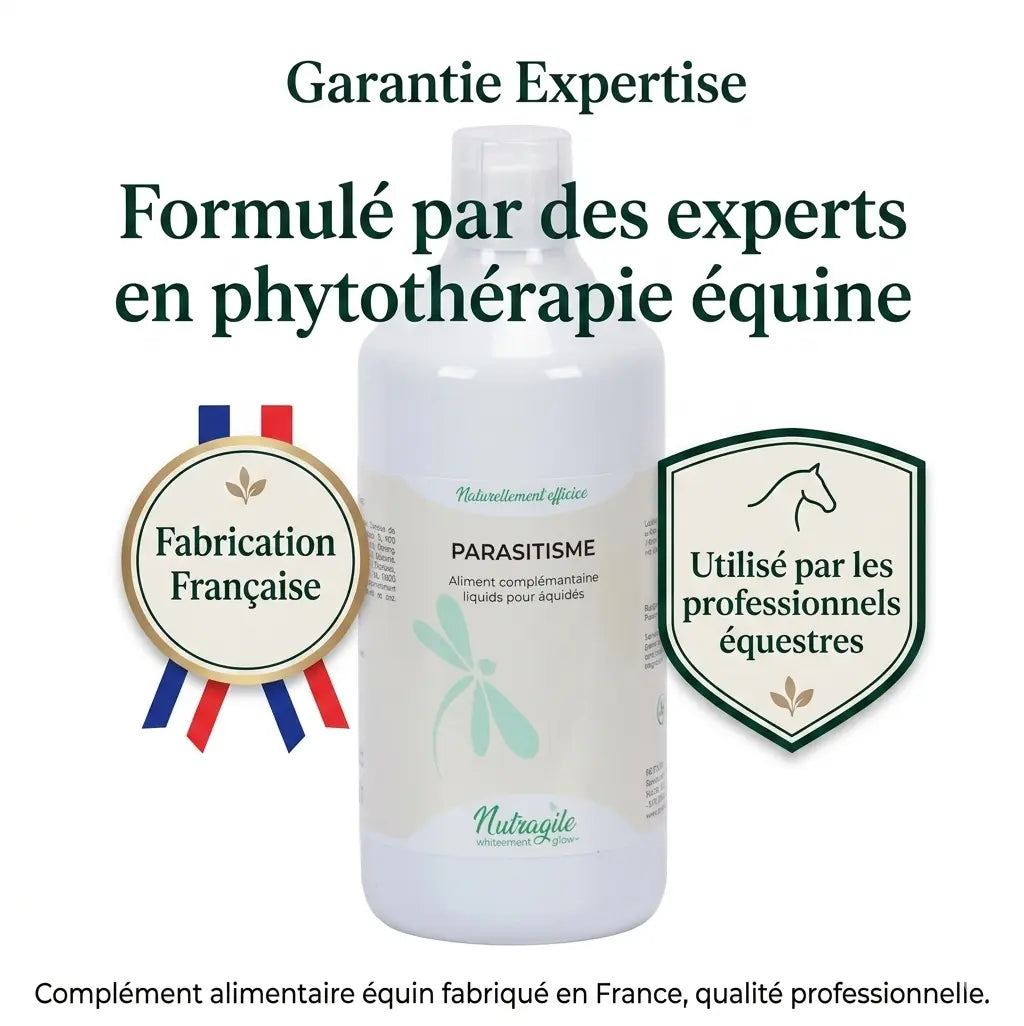 Complément alimentaire équin fabriqué en France, qualité professionnelle.
