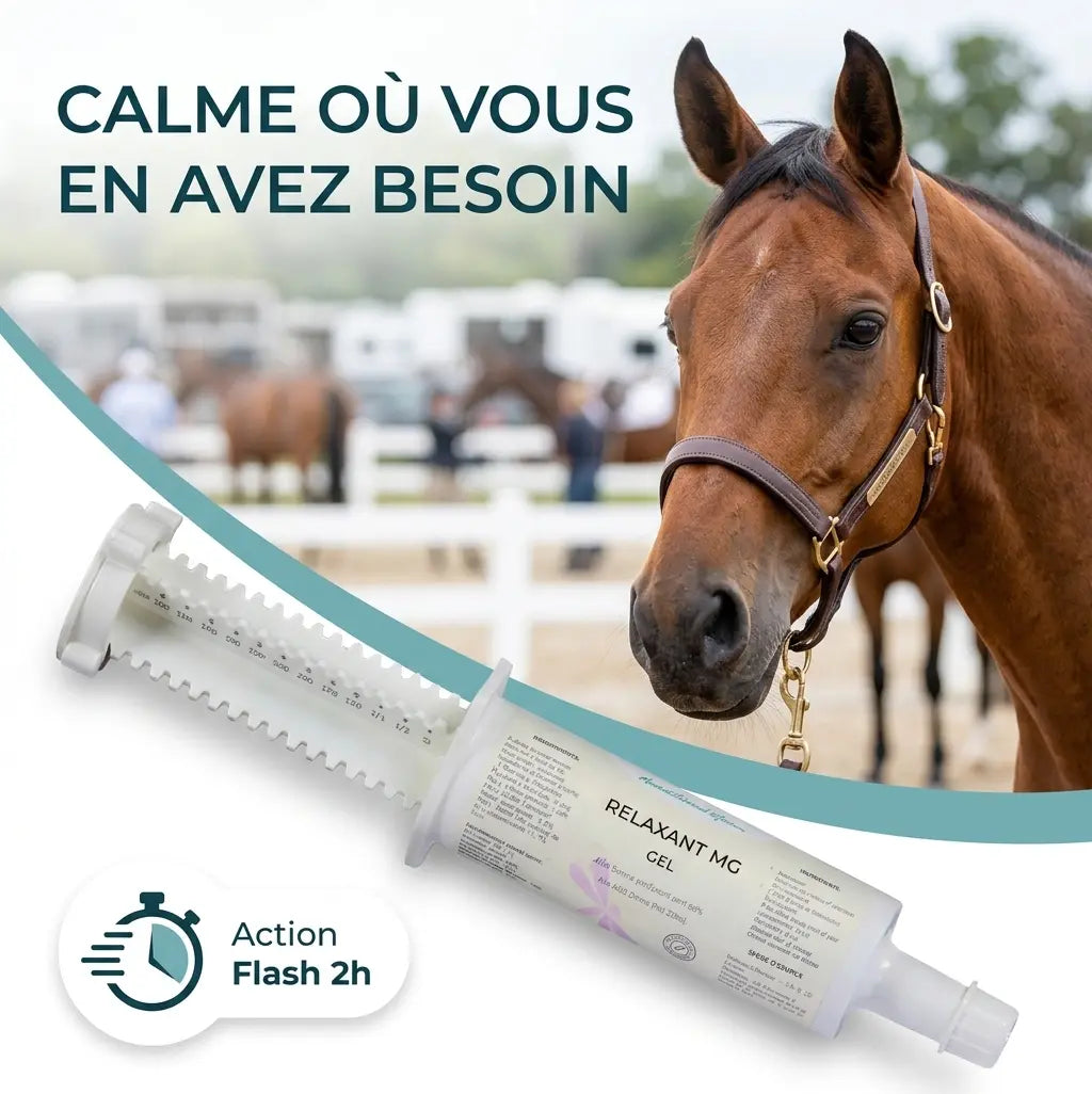 Cheval calme en concours grâce au magnésium Relaxant MG.