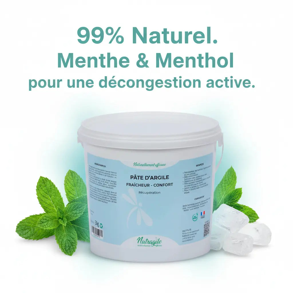 Composition naturelle argile cheval Nutragile au menthol et menthe fraîche.