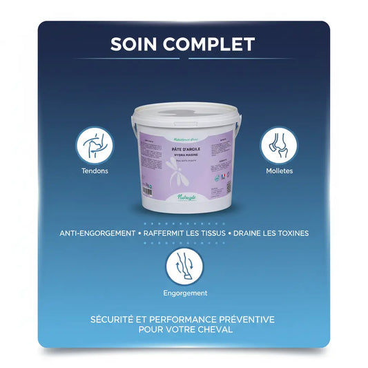 Bienfaits de l'argile Hydra-Marine pour tendons et molettes du cheval.