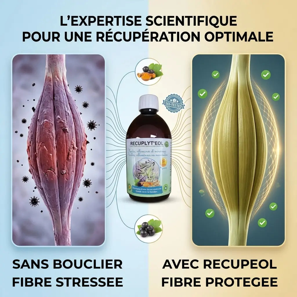 Schéma de l'action de la vitamine E et du sélénium sur le muscle équin.