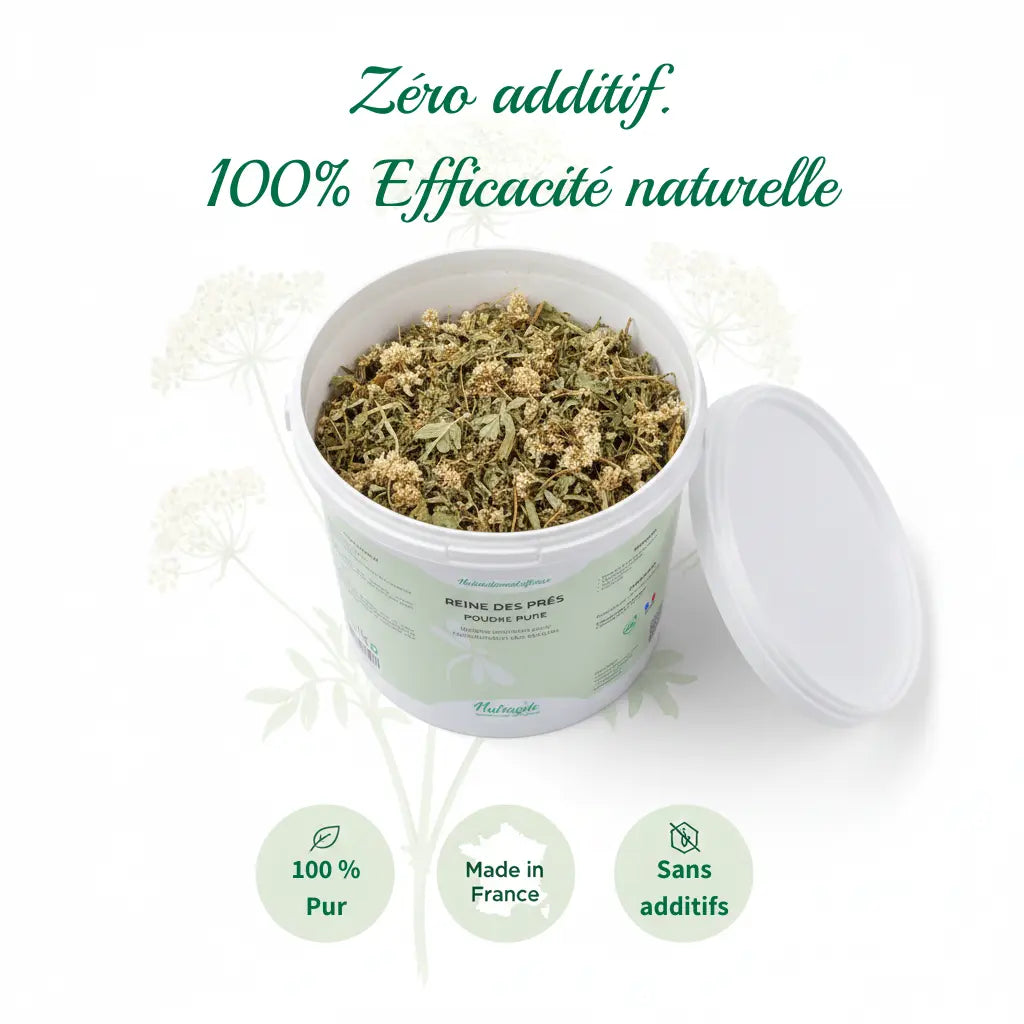 Seau de Reine des Prés Nutragile : plante pure sans additifs pour chevaux.