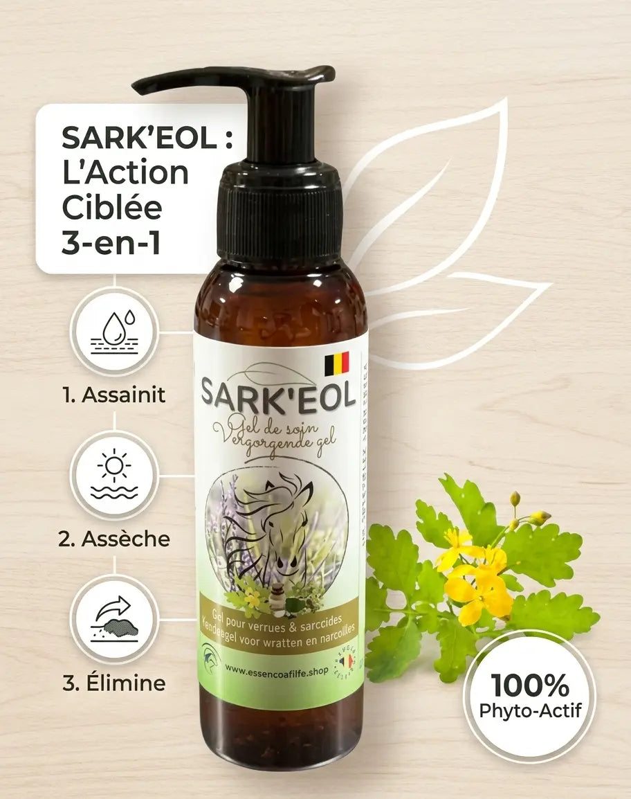 Soin naturel anti-sarcoides et verrues cheval Sark'EOL aux plantes phyto-actives