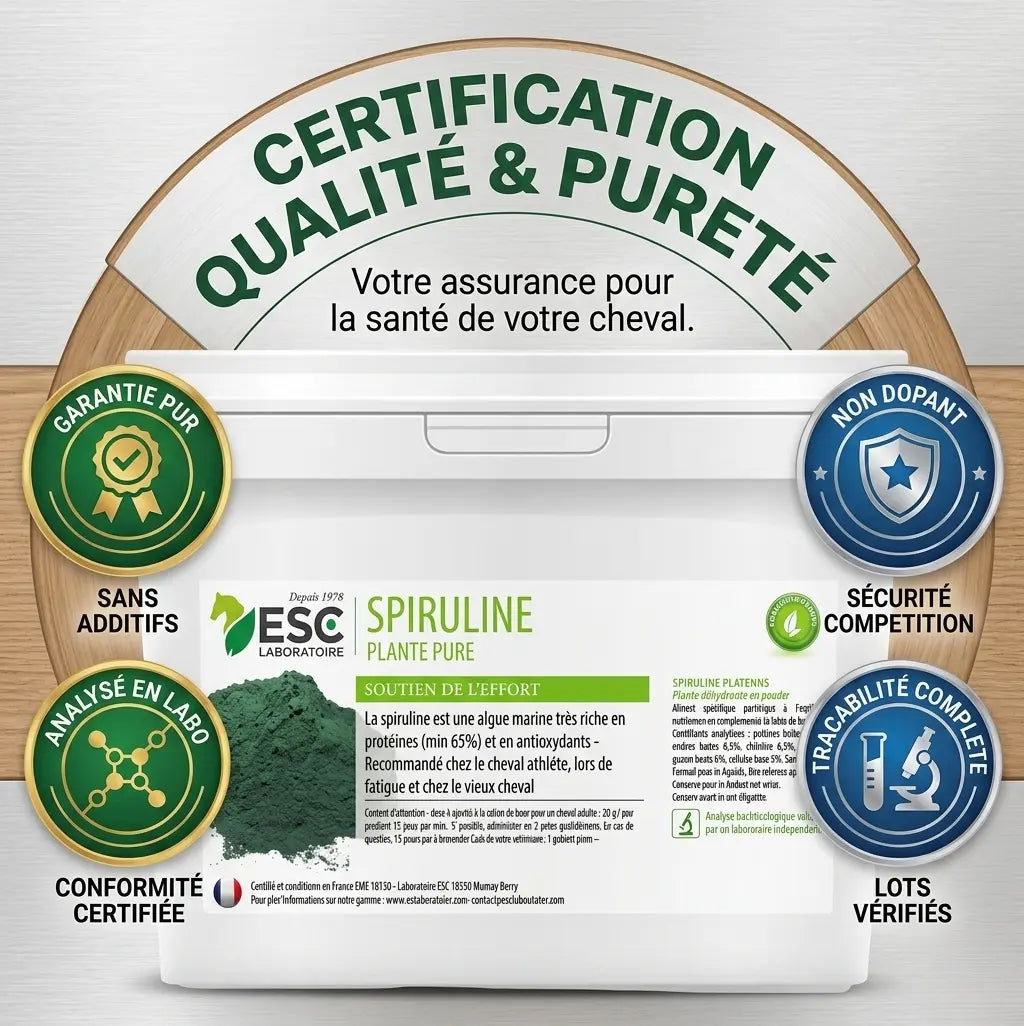 Spiruline cheval de qualité : complément naturel non dopant pour la compétition.