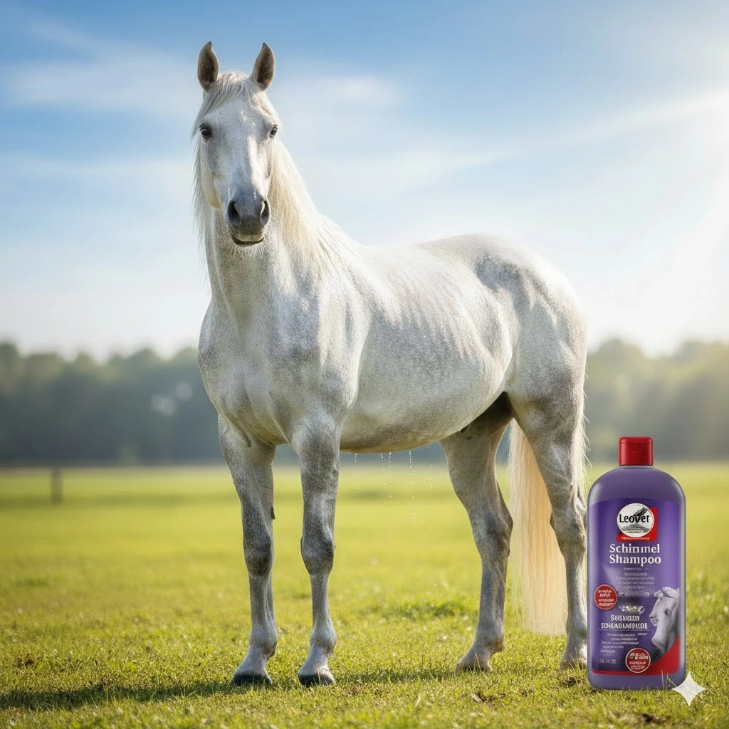 Cheval gris propre et brillant après soin Leovet