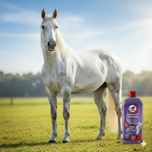 Cheval gris propre et brillant après soin Leovet