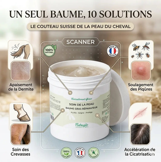 Baume réparateur Nutragile : soin 100% naturel pour dermite et plaies du cheval.