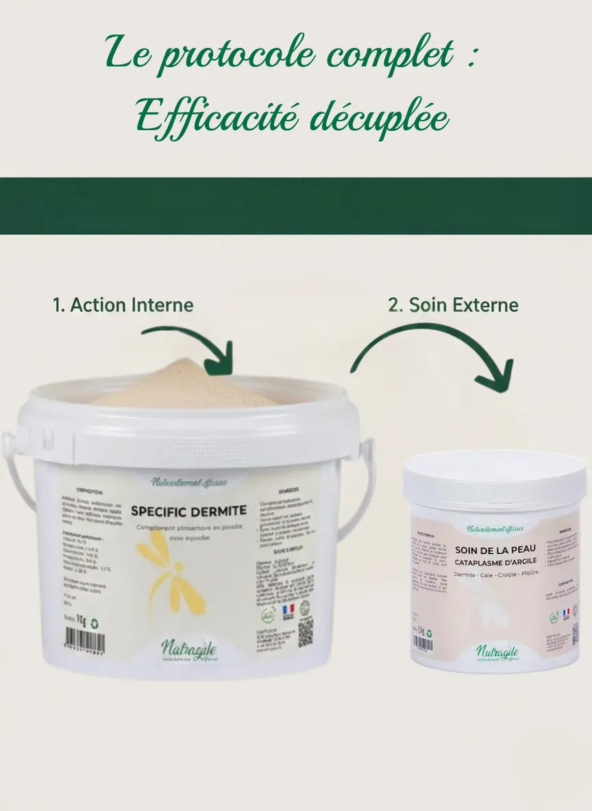 Routine de soins dermite estivale Nutragile avec complément et argile.