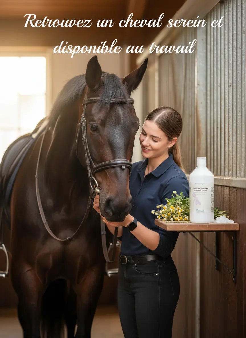 Étalon calme et apaisé au box après cure Specific Étalon Nutragile