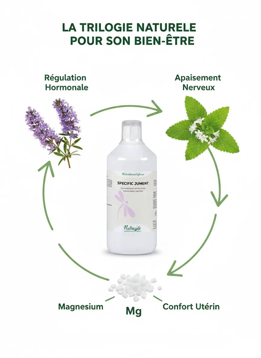Ingrédients naturels du complément Spécific Jument pour le confort hormonal