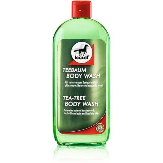 Flacon de 500ml de shampoing arbre à thé de la marque Leovet. L'arbre à thé en huile essentielle offre à votre cheval un poil brillant et une peau saine, atténue les démangeaisons et l'envie de se gratter, son parfum agréable et durable exerce également une action contre les mouches.
