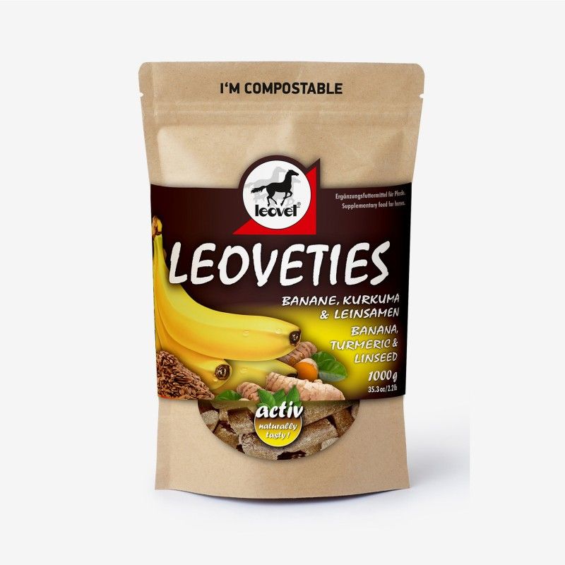 Sachet de 1kg de bonbons pour cheval à la banane et curcuma de Leovet