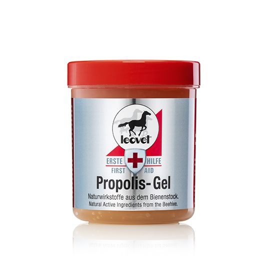Pot de 350ml de gel au propolis antibiotique naturel fabriqué par les abeilles, pour soigner les petites plaies et irritations de la peau du cheval Propolis-Gel de Leovet